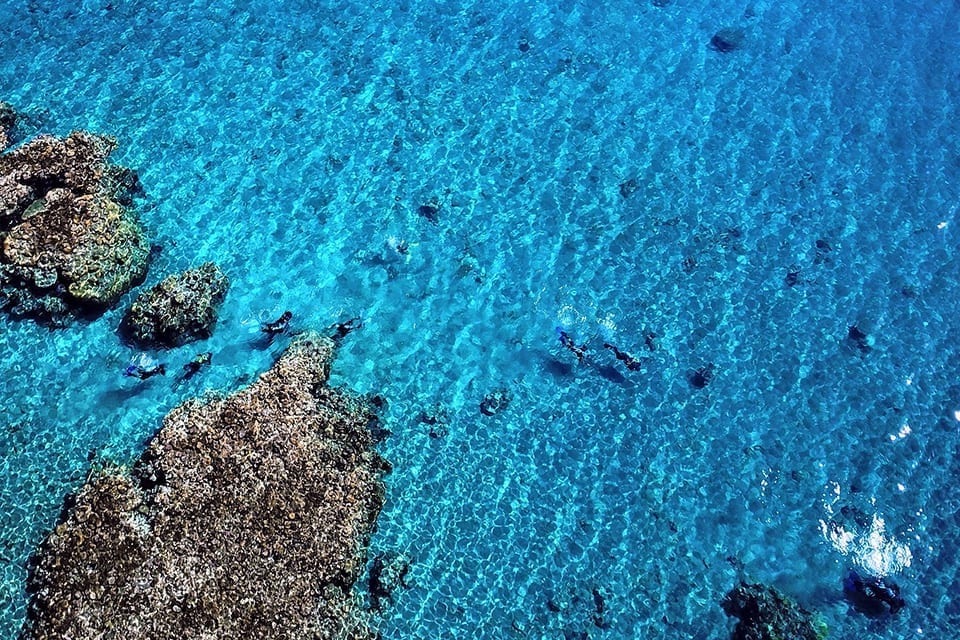 drone photo of the caves dive site in eilat