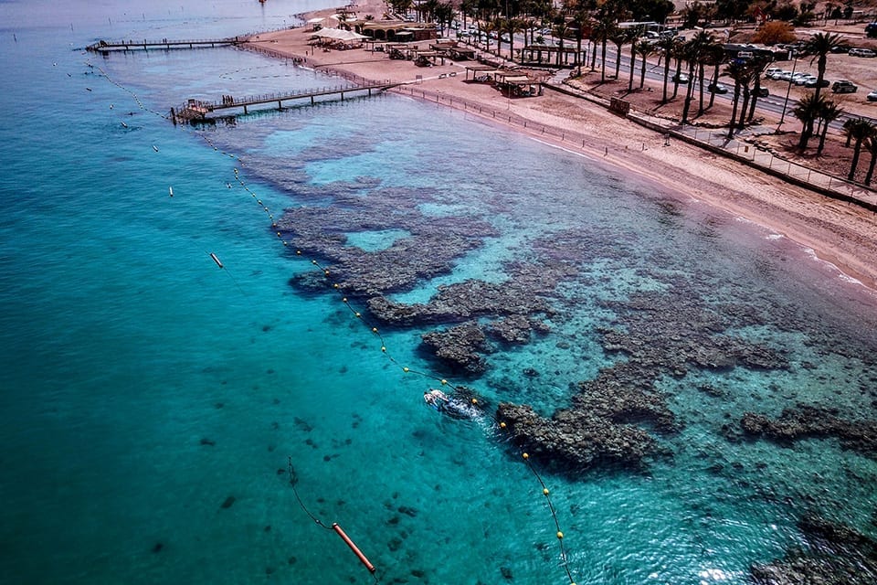 drone photo of the coral nature reserve in eilat