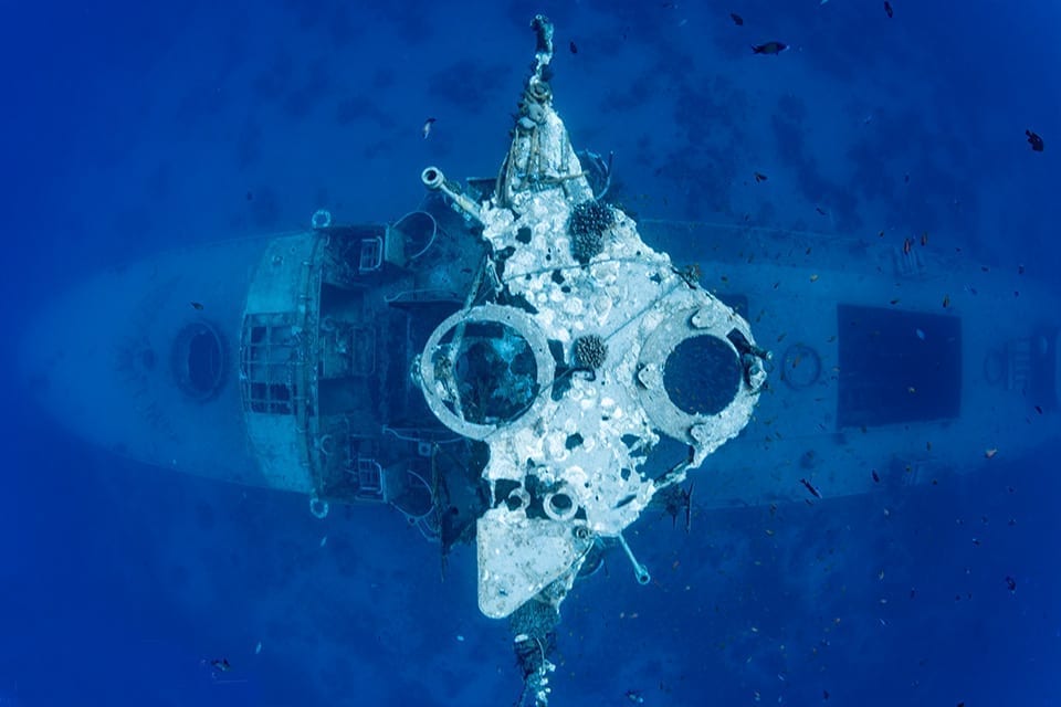 up-top photo of the Satil wreck in eilat